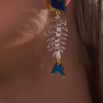 Fishbone Funk – Plexiglass earrings spelling 'funk'