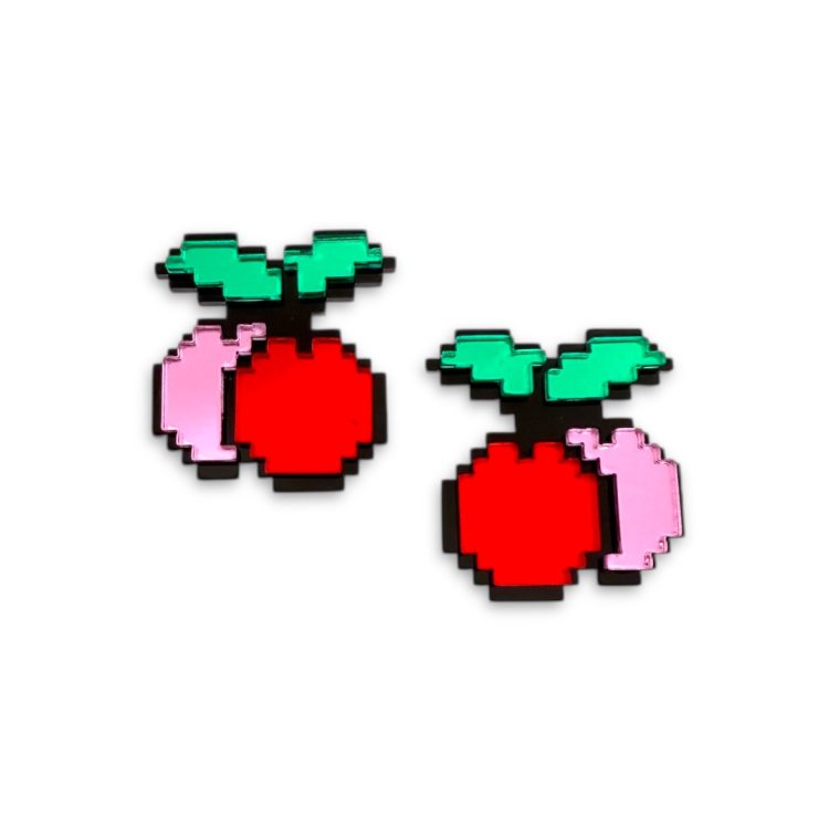 Pixel Pop – Cherry plexiglass earrings in pixel design