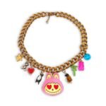 Dream Parade – Statement necklace with charms and a pink monster