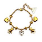 Teddy Love – Βραχιόλι Ατσάλινο σε Χρυσό Χρώμα με Charms & Ζιργκόν Καρδιά