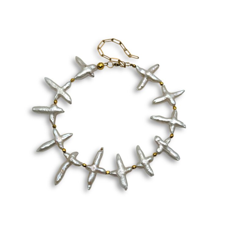 Baroque Cross Choker – Necklace with Baroque Pearls in Cross Shape
