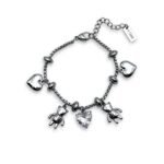 Teddy Love –  Stainless Steel Silver Bracelet with Hearts, Teddy Bears & Zircon Heart