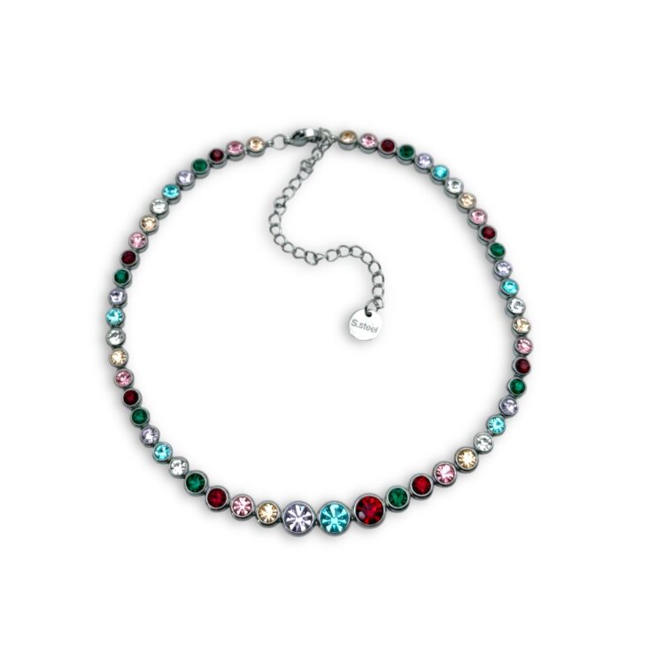 Rainbow Queen Choker – Statement necklace with multicolor crystals on silver-tone base