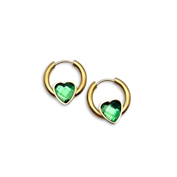 Love Hoops Green ατσάλινα σκουλαρίκια με πράσινη καρδιά FunkDaQueen