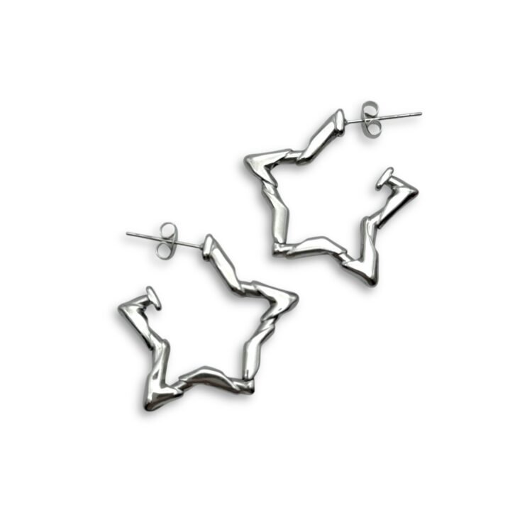 ασημί ατσάλινα star hoops Stardust Edge Silver FunkDaQueen