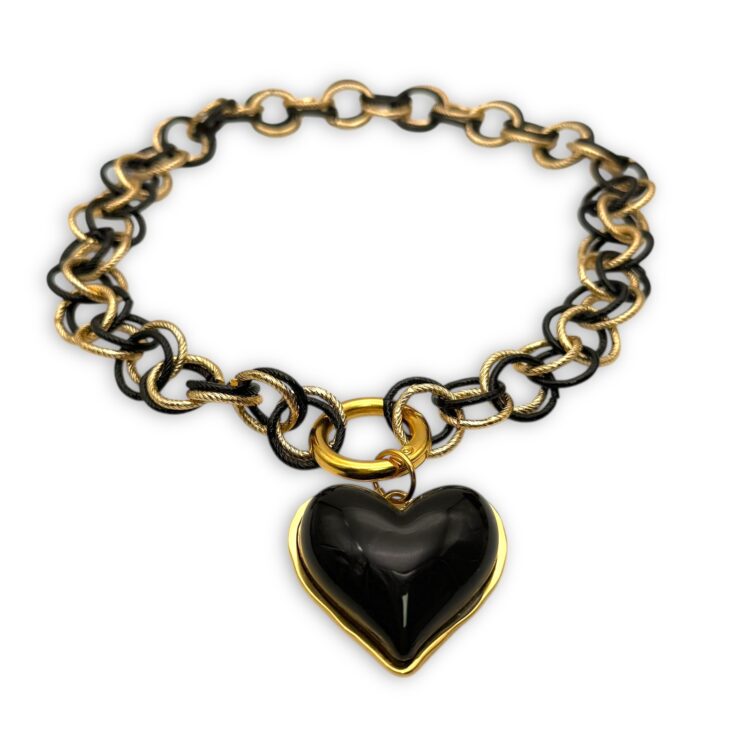 Κολιέ Heart Inferno από ανοξείδωτο ατσάλι με μαύρη καρδιά FunkDaQueen
