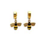 HoneyGlow Bee Hoops ατσάλινα χρυσά σκουλαρίκια με μελισσούλες & στρας FunkDaQueen