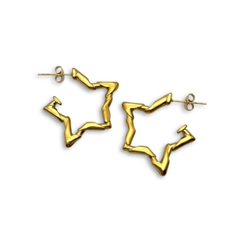 χρυσά ατσάλινα star hoops Stardust Edge FunkDaQueen