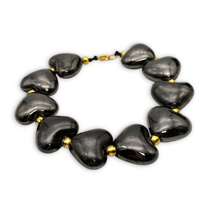 Κολιέ Black Heart με κεραμικές μαύρες καρδιές και χρυσές λεπτομέρειες FunkDaQueen