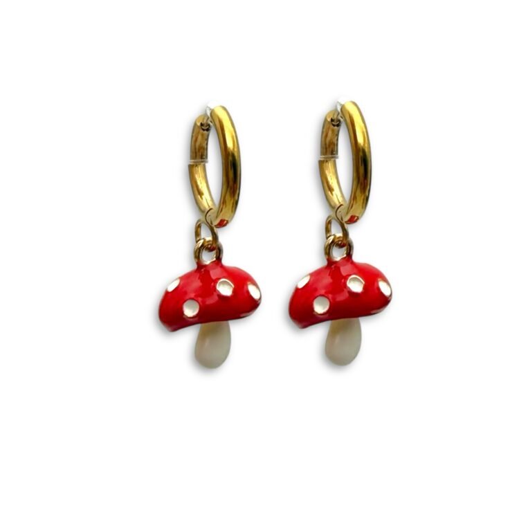 Shroomie Hoops σκουλαρίκια μανιταράκια σε χρυσούς κρίκους FunkDaQueen