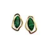 noir green stainless steel earrings with green stone and gold wavy frame