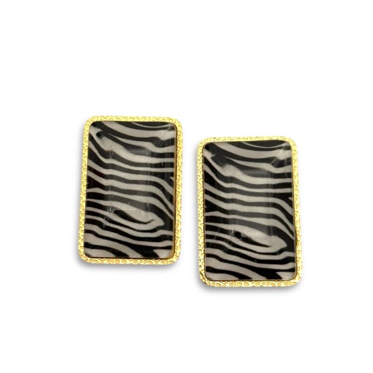 zebravision statement σκουλαρίκια με zebra print και χρυσό πλαίσιο