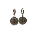 holyglow silver stainless steel icxc nika coin earrings with crystals