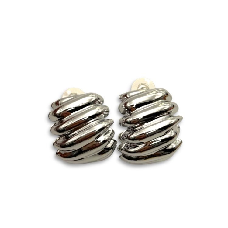 glossy wave silver stainless steel sculptural earrings