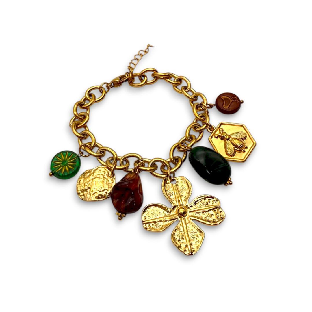 Βραχιόλι Golden Eden από ανοξείδωτο ατσάλι με χρυσά charms FunkDaQueen