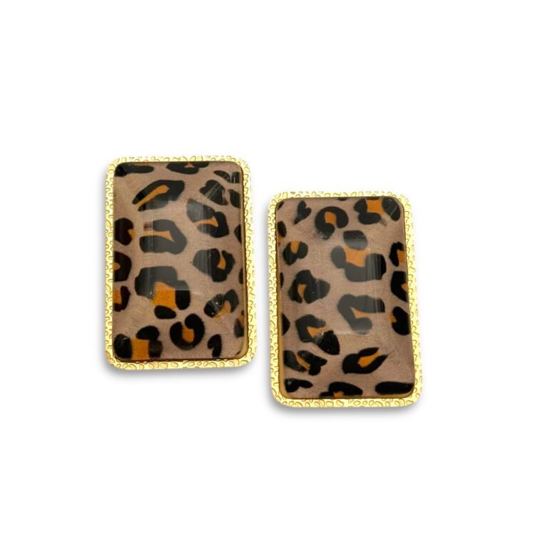 leopardvision statement σκουλαρίκια με leopard print και χρυσό πλαίσιο