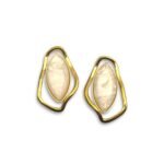 noir white stainless steel earrings with white stone and gold wavy frame