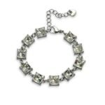 crystal glow silver ατσάλινο βραχιόλι με τετράγωνα διάφανα κρύσταλλα