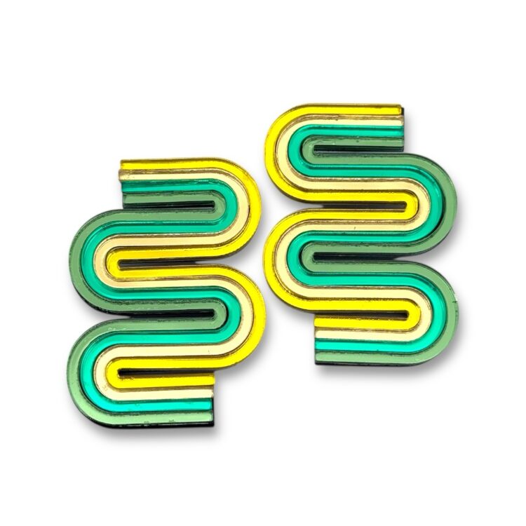 Retro 70s – Σκουλαρίκια Plexiglass Πράσινο Κίτρινο FunkDaQueen