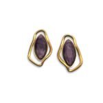 noir purple stainless steel earrings with purple stone and gold wavy frame