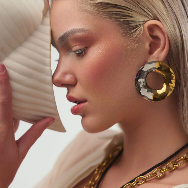 Detail of Raw Duo gold & silver hammered earrings – FunkDaQueen
