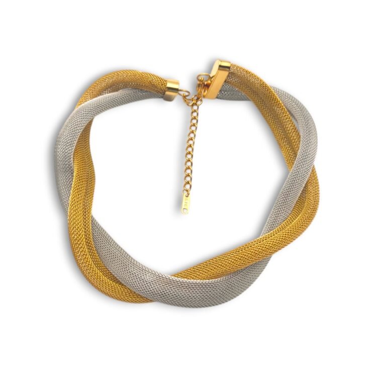two tone stainless steel necklace in gold and silver