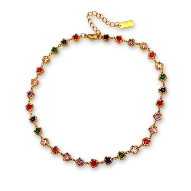 Jewel Bloom κολιέ ατσάλι πολύχρωμα ζιργκόν