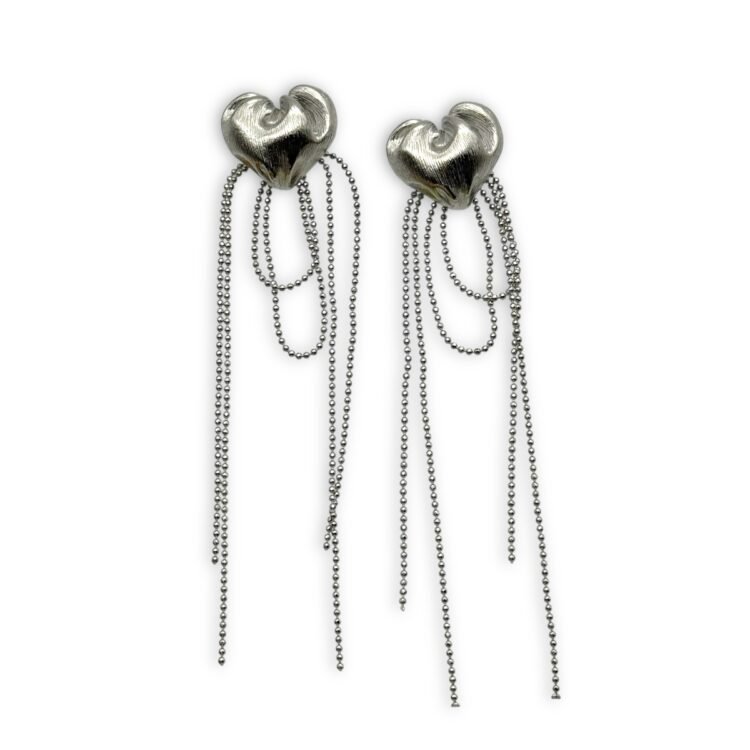silver melted heart chains σκουλαρίκια καρδιά με αλυσίδες