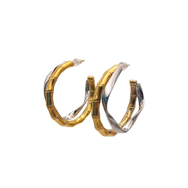 two tone stainless steel hoop earrings in gold and silver