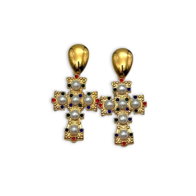 σκουλαρίκια σταυρός με πέρλες Imperial Cross Pearl Earrings