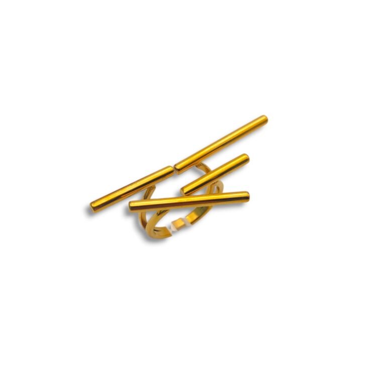 minimal silver stainless steel ring with linear design