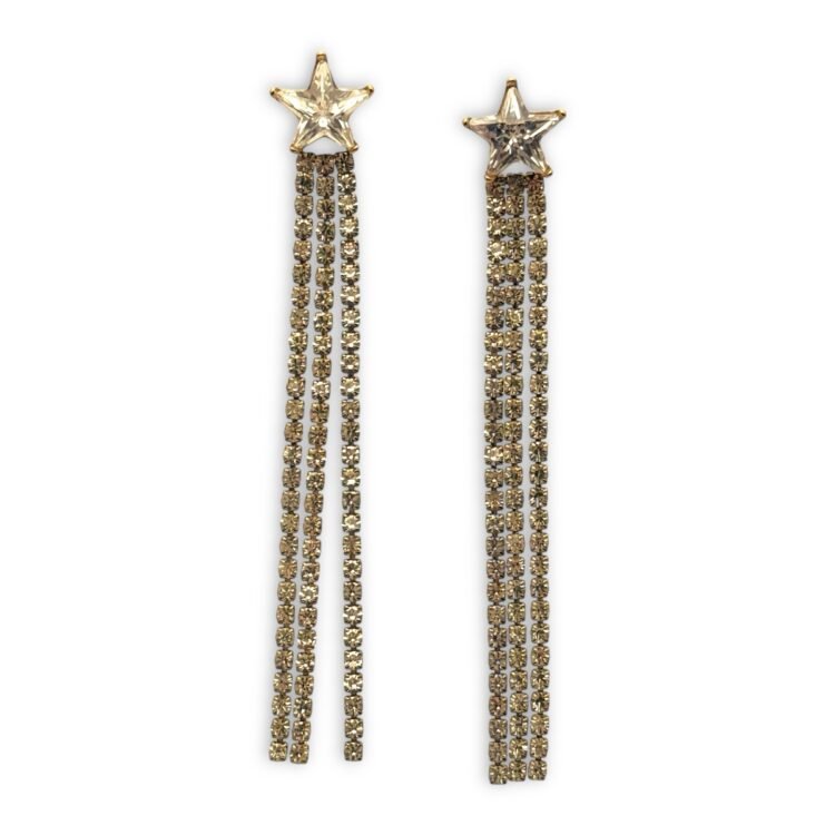 Shooting Star Gold μακριά σκουλαρίκια με strass και κρύσταλλο
