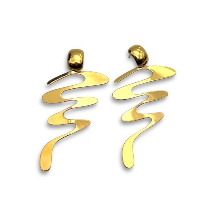 liquid motion wavy statement earrings gold