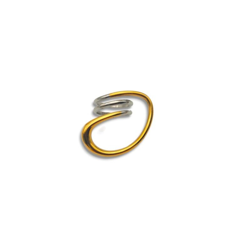 two tone stainless steel ring with circular sculptural design