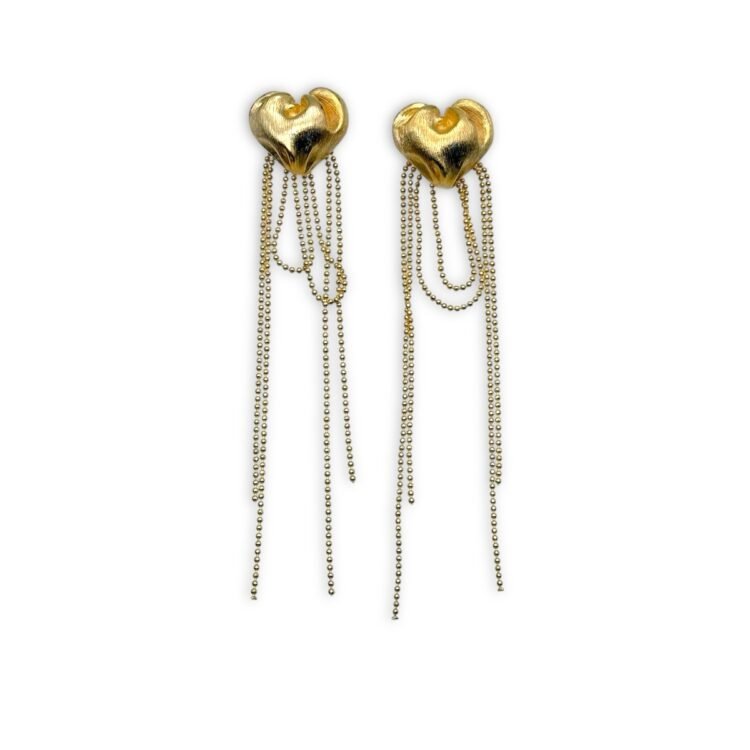 golden melted heart chains χρυσά σκουλαρίκια καρδιά με αλυσίδες