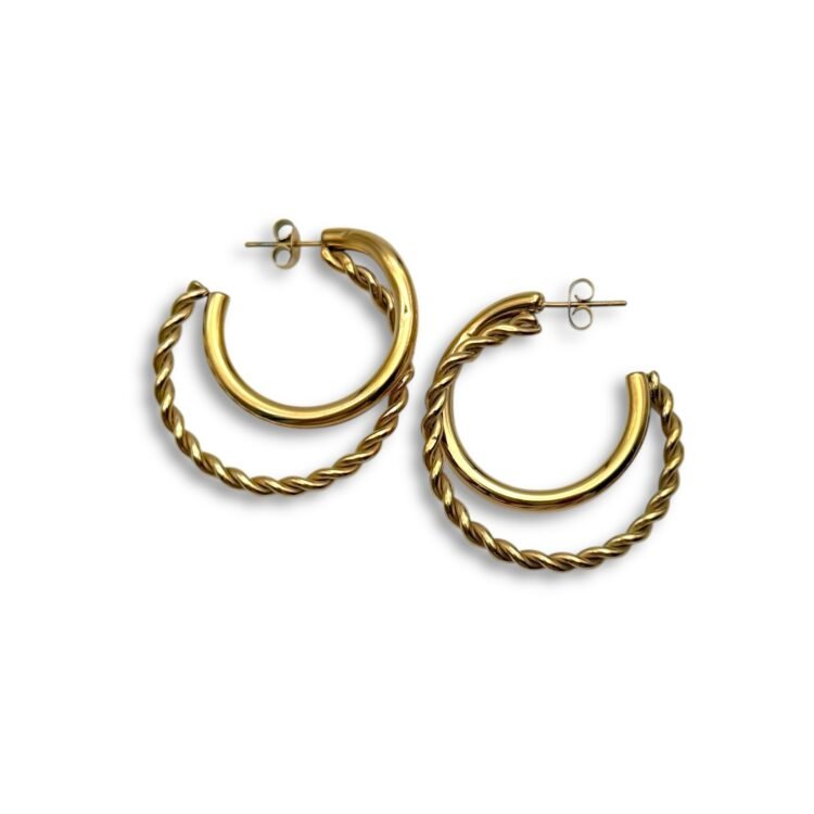 gold stainless steel hoop earrings with twisted design