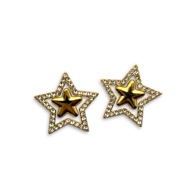 stras star gold – ατσάλινα σκουλαρίκια με χρυσό αστέρι και strass