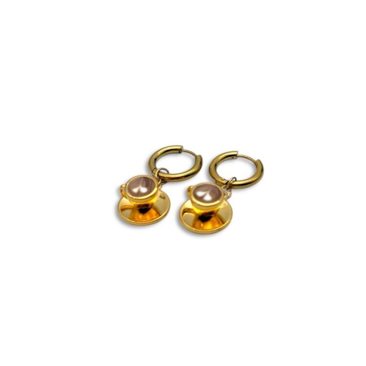 gold stainless steel hoop earrings with cappuccino charm