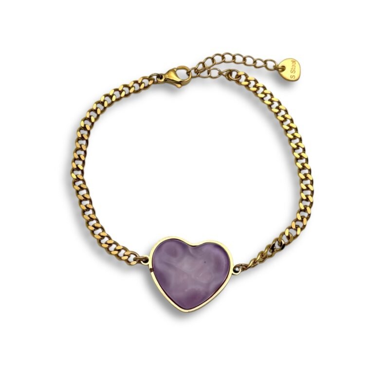 Ατσάλινο βραχιόλι με μωβ καρδιά Violet Heart Bracelet