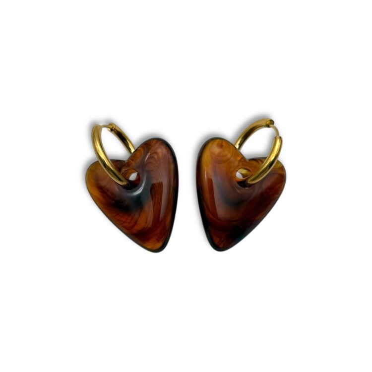 Σκουλαρίκια καρδιά με καφέ marble πέτρα Heart Mode Brown