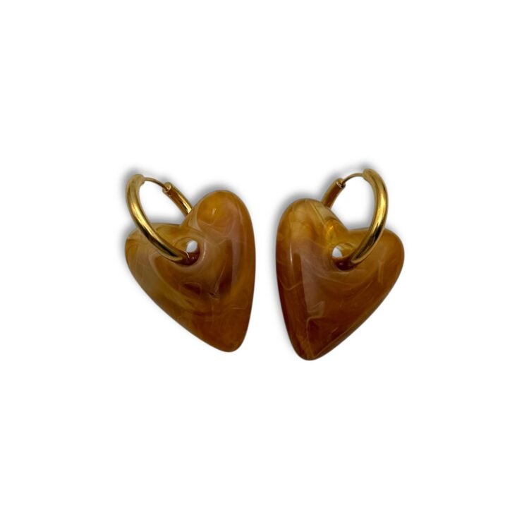 Σκουλαρίκια καρδιά με ανοιχτό καφέ marble πέτρα Heart Mode Light Brown