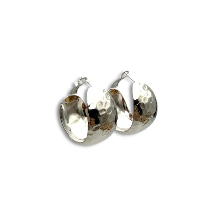 Crush Silver Hoops stainless steel hammered hoop earrings