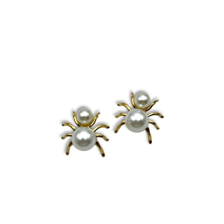 Ατσάλινα σκουλαρίκια αράχνη με πέρλες Velvet Spider