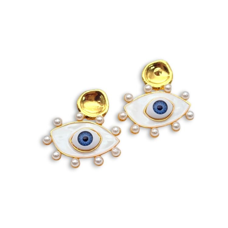 Mythos Eye Earrings σκουλαρίκια μάτι με σμάλτο και πέρλες