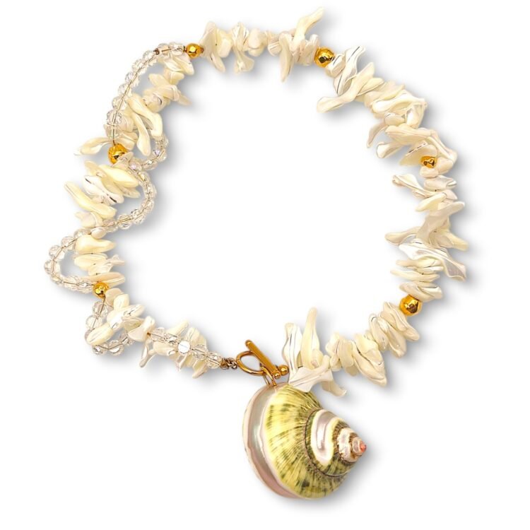 Ocean Whisper Necklace with natural coral and shell
