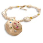 statement pearl necklace with shell pendant