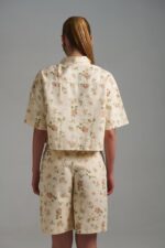 Women's ivory floral shirt with vintage rose print