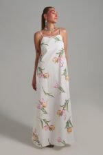 Wildflower Society λευκό floral maxi φόρεμα από βαμβάκι