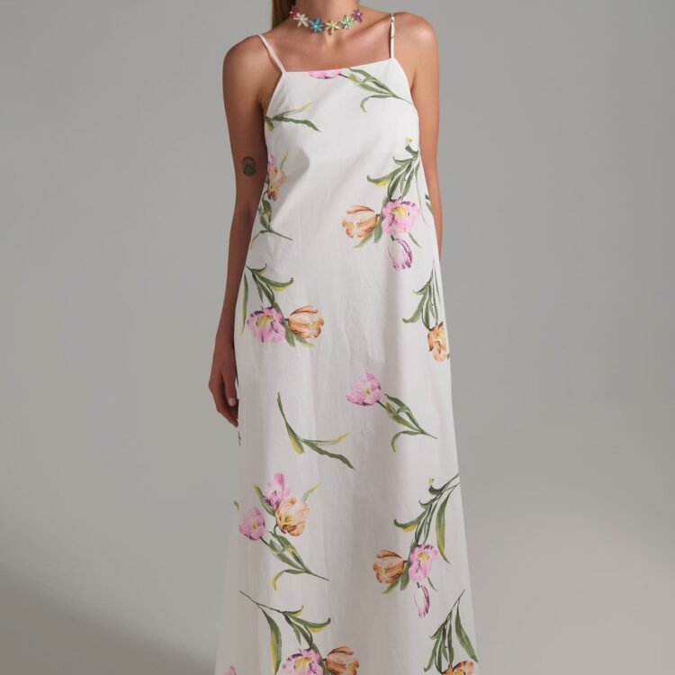 Wildflower Society λευκό floral maxi φόρεμα από βαμβάκι
