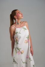 White summer maxi dress with floral print